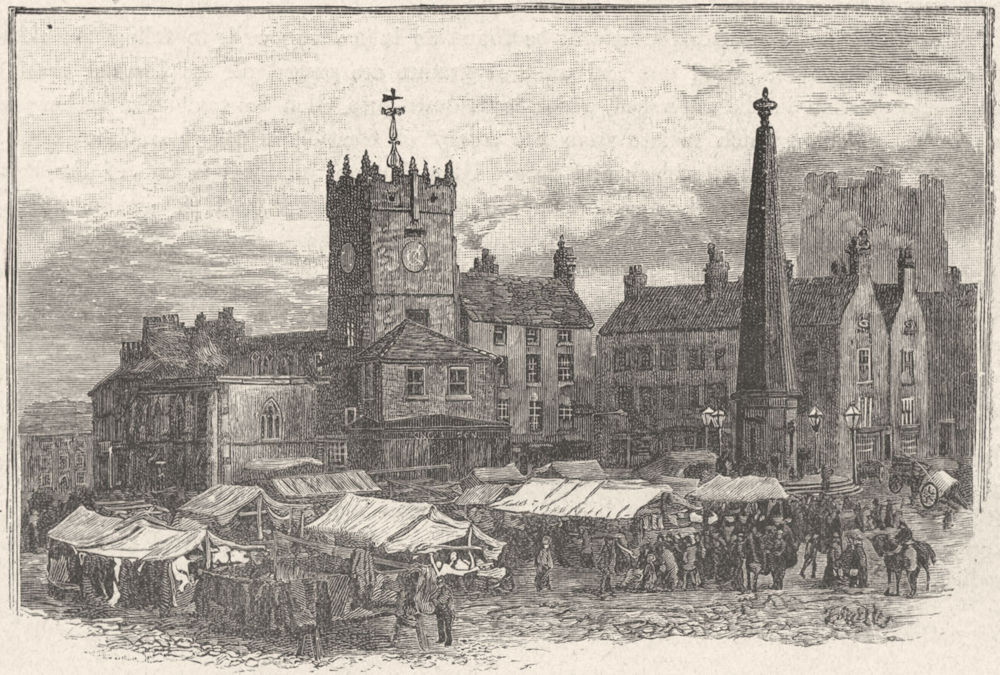 YORKS. Richmond, Swale. market, Day, Trinity Church 1898 old antique print