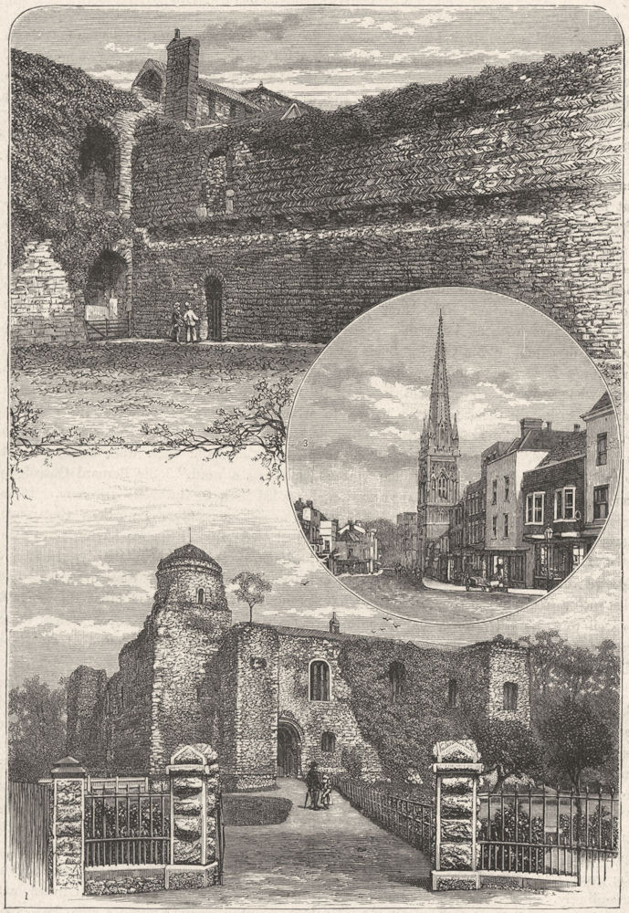 COLCHESTER. Castle; High St, St Nicholas Church 1898 old antique print picture
