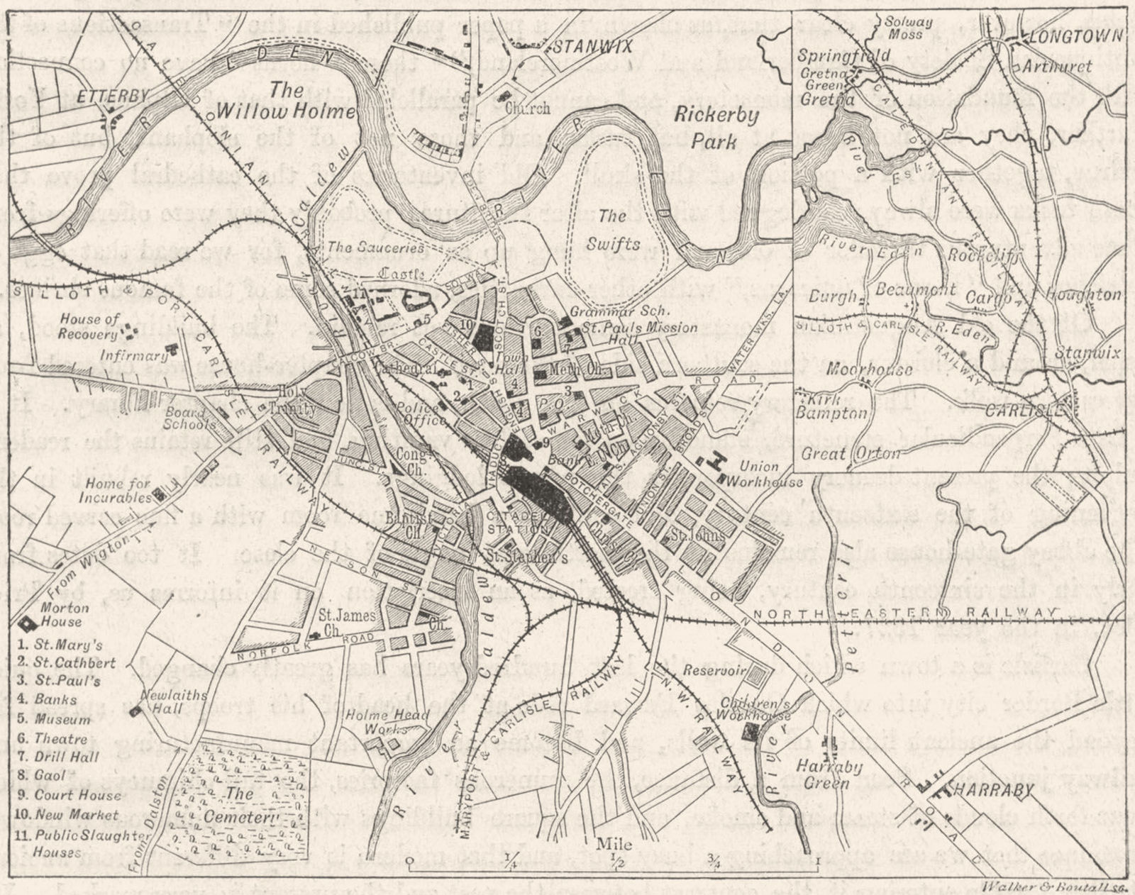 CUMBS. Carlisle, sketch map 1898 old antique vintage plan chart
