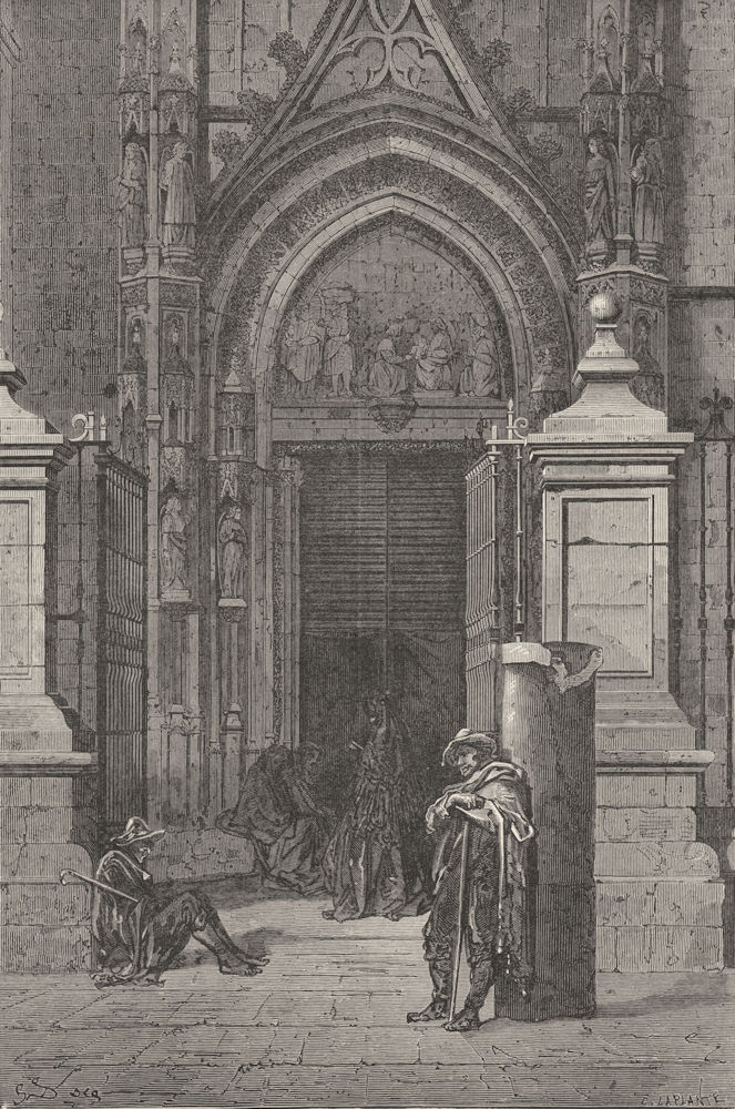 SPAIN. Seville in 1867. Church door 1880 old antique vintage print picture