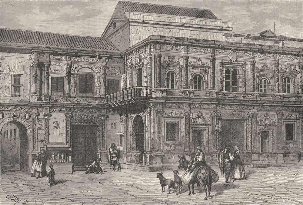 SPAIN. Palace de L'Ayuntamiento at Seville 1880 old antique print picture