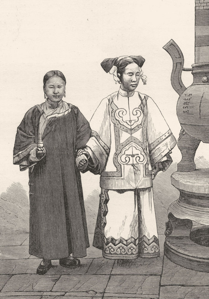 CHINA. Tartar Lady & Maid, Beijing 1880 old antique vintage print picture