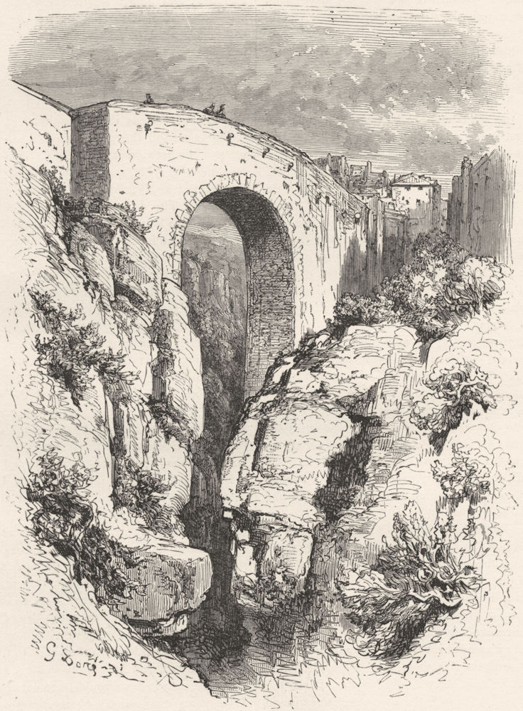 SPAIN. . Bridge at Ronda 1880 old antique vintage print picture