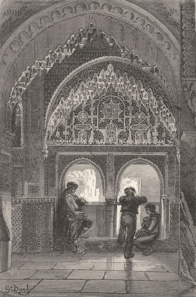 Associate Product SPAIN. Hall of Lindaraja, Alhambra 1880 old antique vintage print picture
