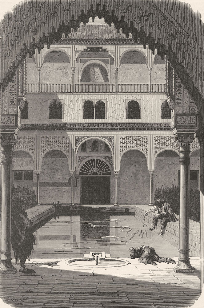 SPAIN. Court, Alhambra 1880 old antique vintage print picture
