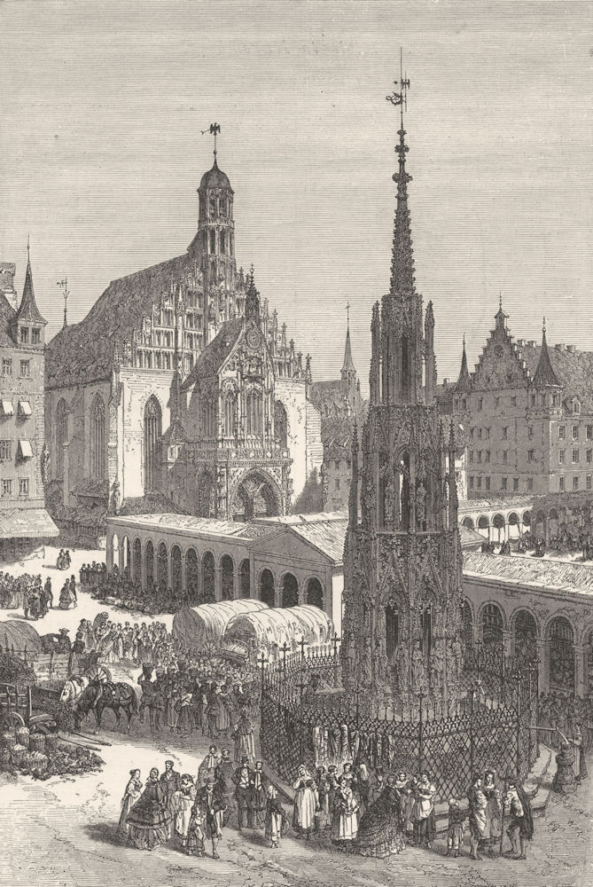 GERMANY. Schonebrunnen at Nuremberg 1880 old antique vintage print picture