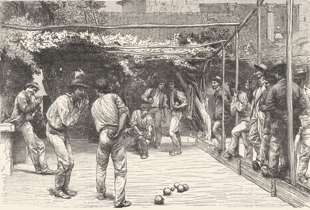Associate Product ROME. A Game of Bowls in 1880 old antique vintage print picture