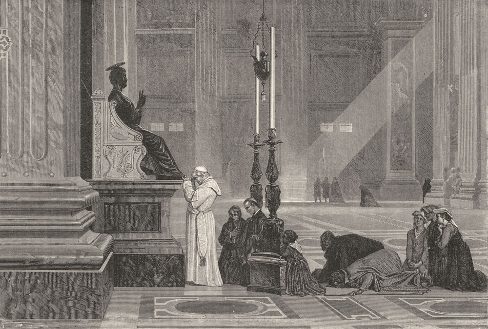 ROME. Pope at statue of St Peter 1880 old antique vintage print picture