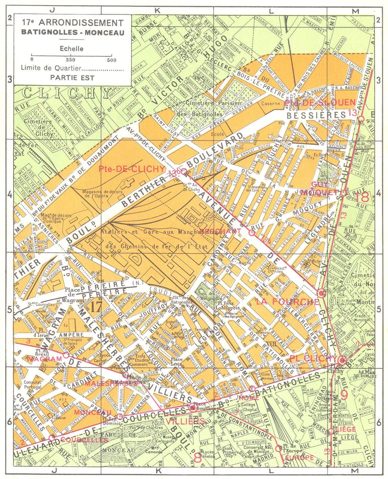 Associate Product PARIS. 17e Arrondissement Batignolles-Monceau (2) 1920 old antique map chart