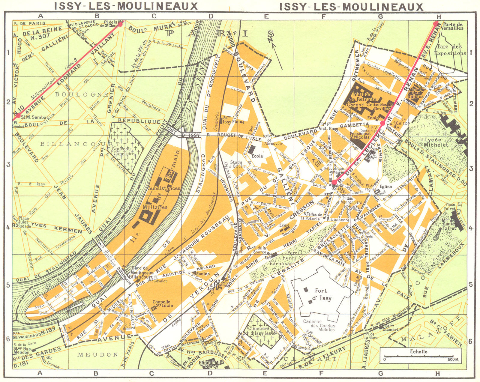 PARIS. Issy-les-Moulineaux 1920 old antique vintage map plan chart