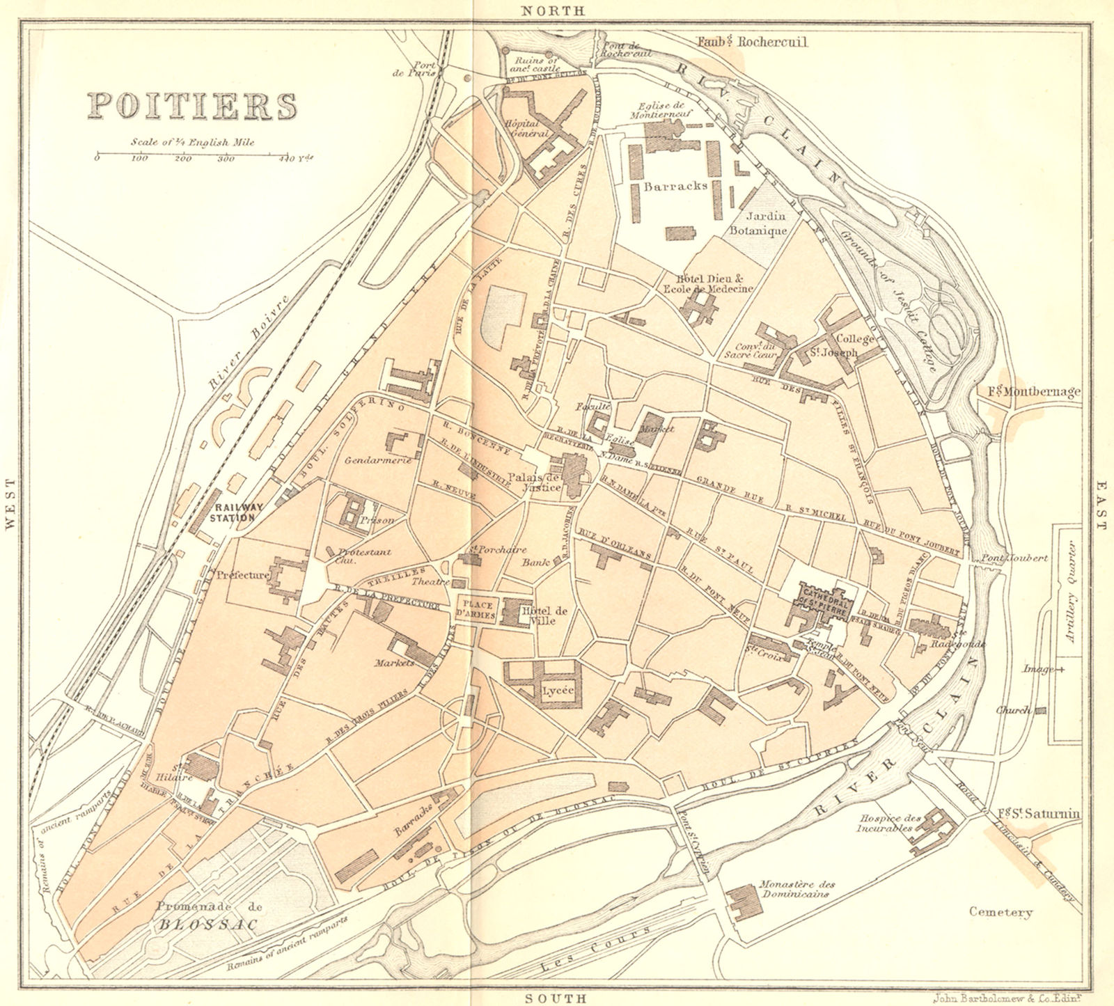 VIENNE. Poitiers 1889 old antique vintage map plan chart