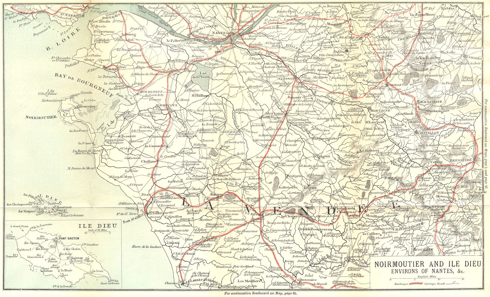 Associate Product LOIRE-ATLANTIQUE. Noirmoutier & Ile Dieu area of Nantes 1889 old map