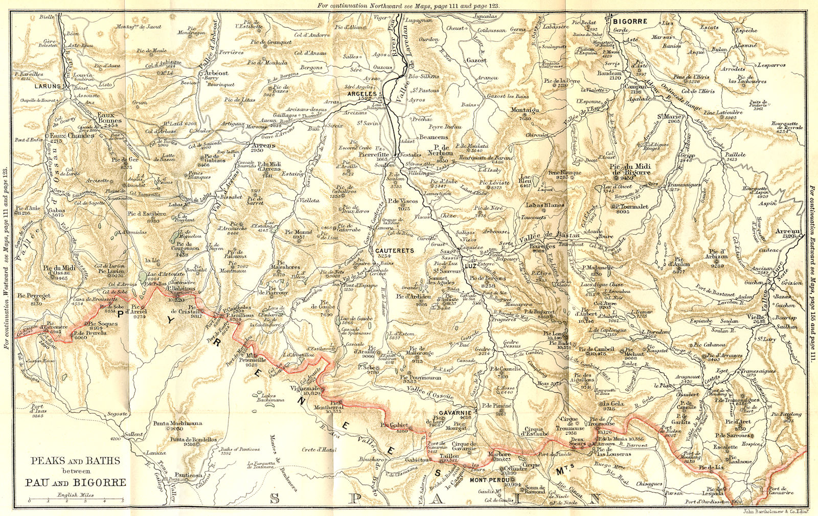 PYRÉNÉES-ATLANTIQUES. Western. Peaks & Baths between Pau & Bigorre 1889 map