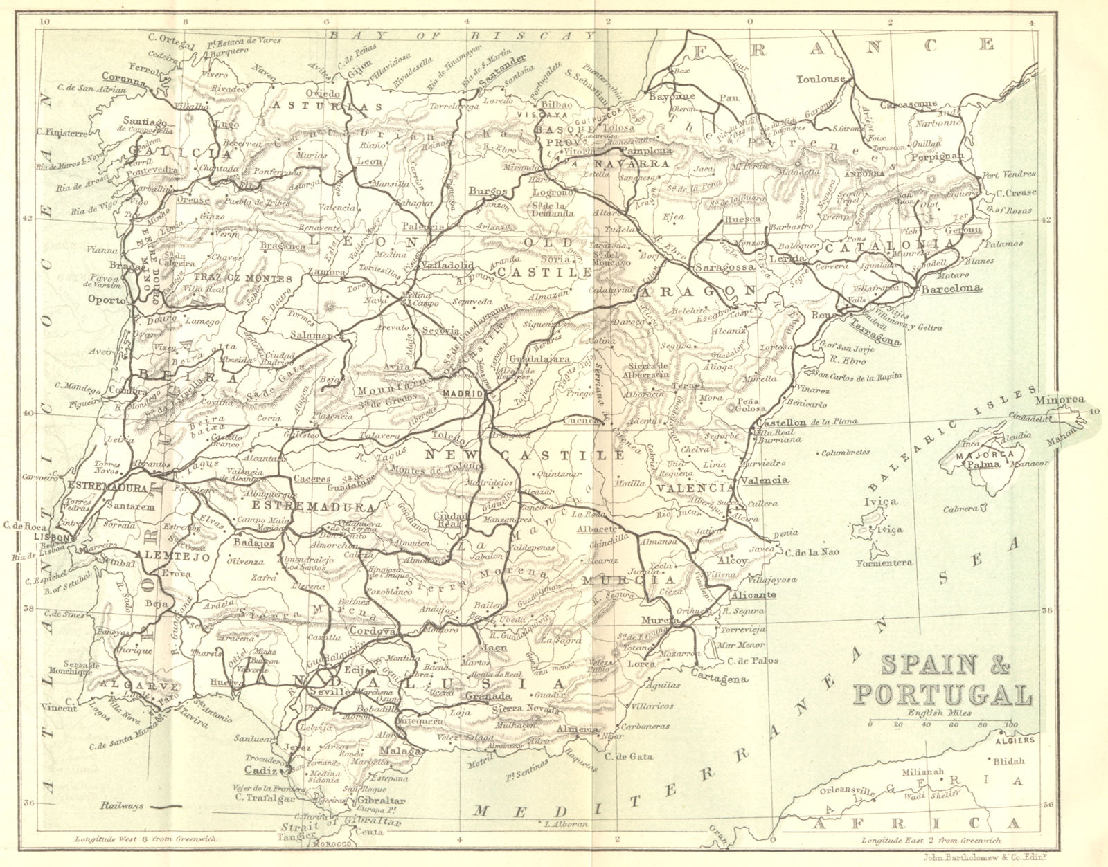 Associate Product SPAIN. Eastern Pyrenees. Spain & Portugal 1889 old antique map plan chart