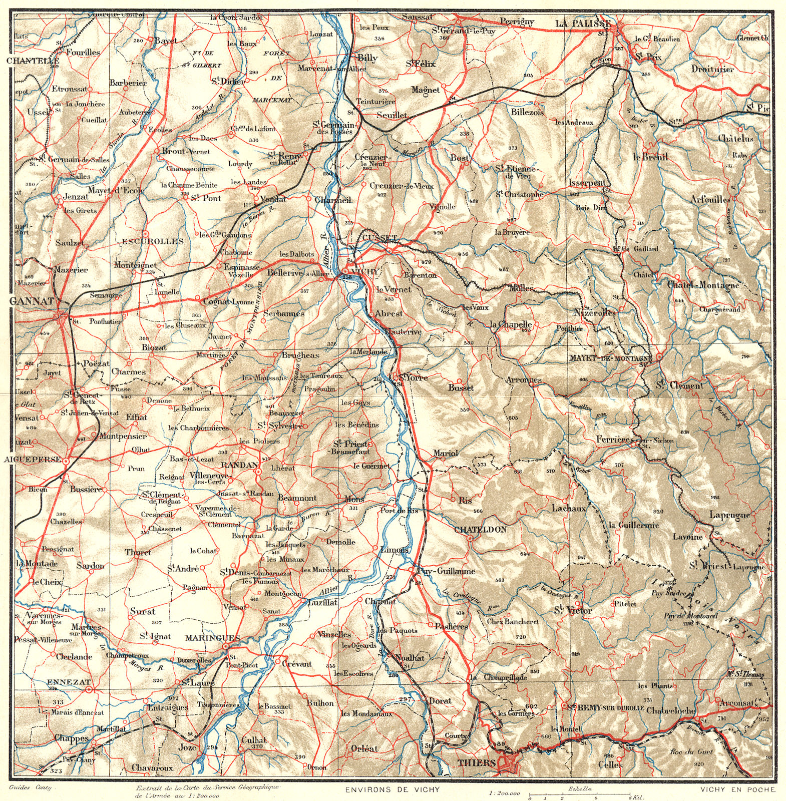 ALLIER. Environs de Vichy 1923 old antique vintage map plan chart