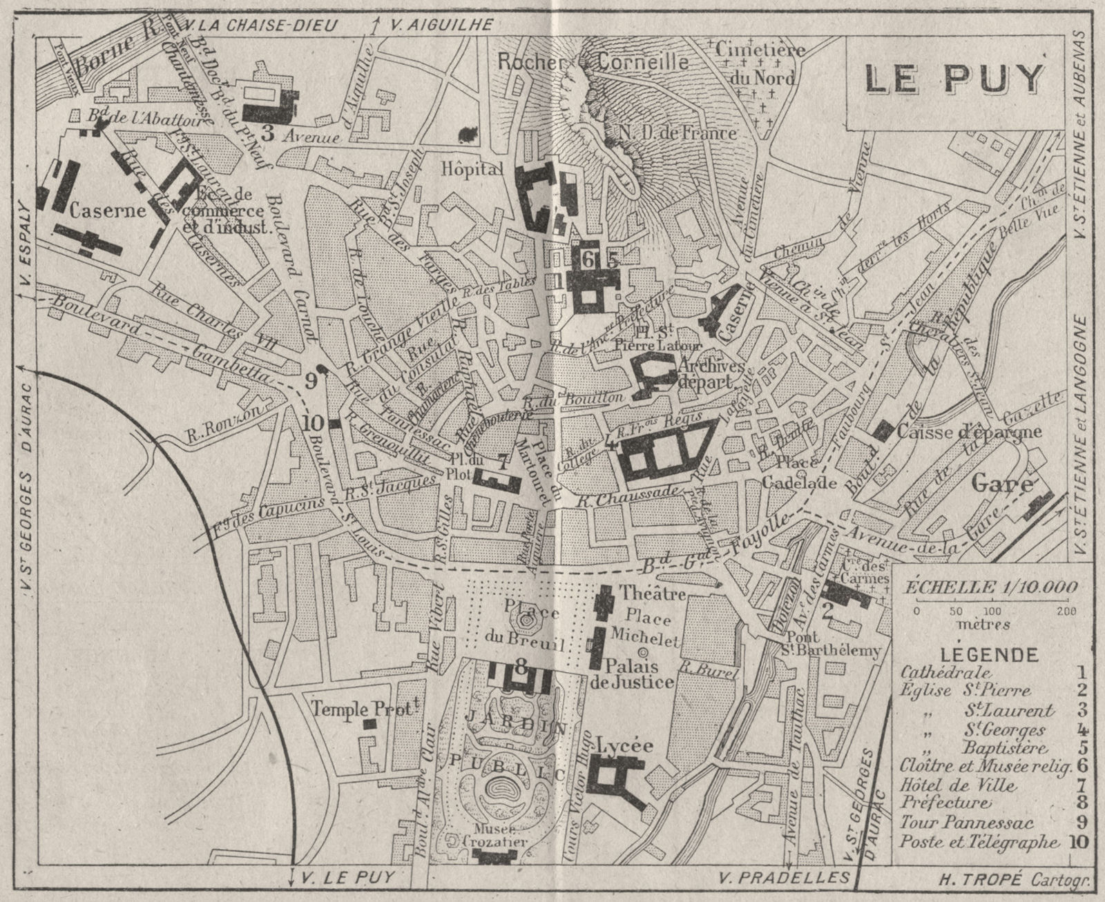HAUTE-LOIRE. Le Puy 1923 old antique vintage map plan chart