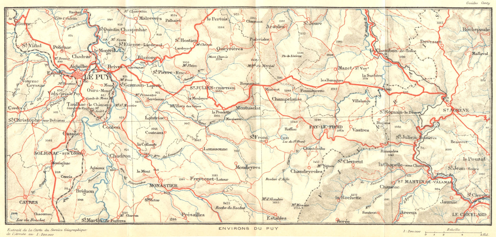 HAUTE-LOIRE. Environs du Puy 1923 old antique vintage map plan chart