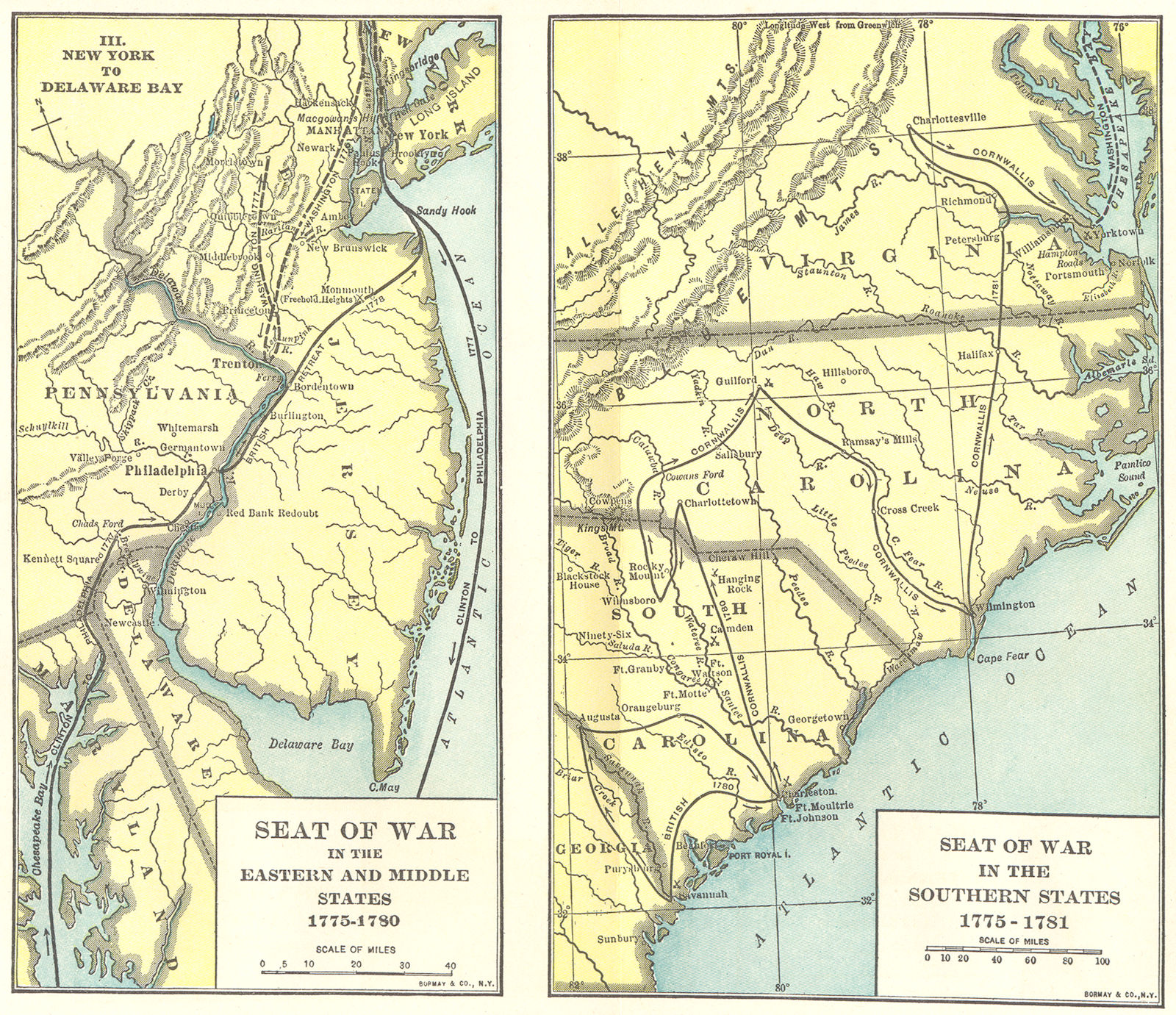 USA. 1775-1783. War, Eastern & Mid West  1942 old vintage map plan chart