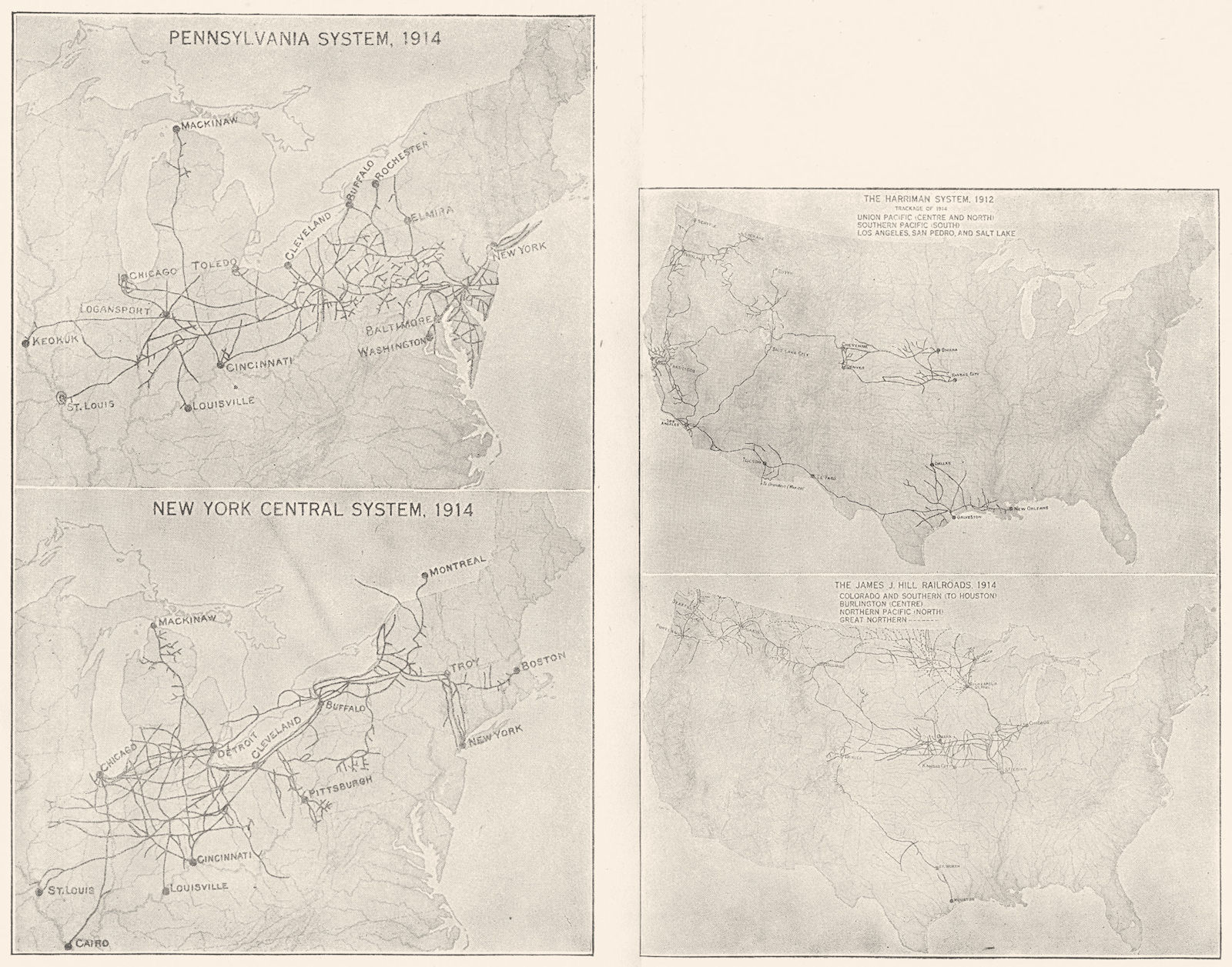 USA. Railroads 1912-14; Pennsylvania; New York; Harriman; James Hill 1942 map