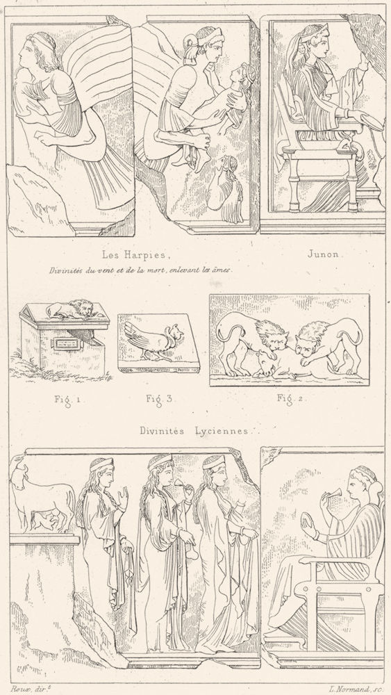 GODS. Harpies; Junon Divinites du vent de mort, Ames; Lyciennes; Xanthus 1875
