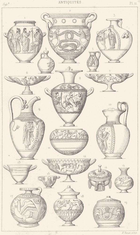 GREECE. Vase, Italo-Grecs Dits vases Etrusques 1875 old antique print picture