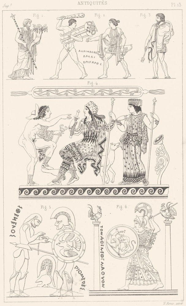 ITALY. Sujets divers, tires des vases etrusques 1875 old antique print picture