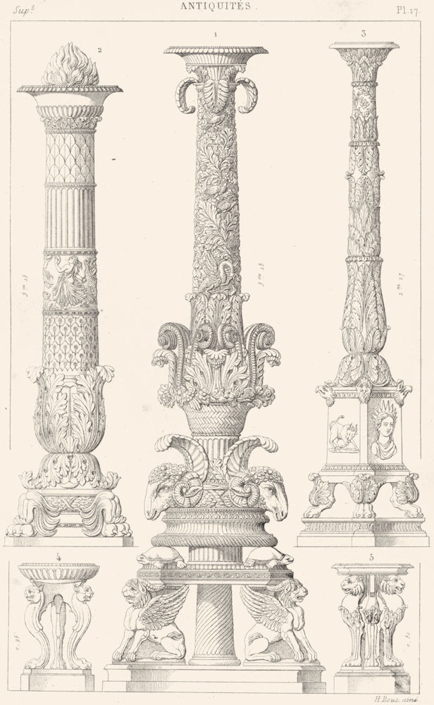 ROME. Candelabres, Table et Coupe, a Rome 1875 old antique print picture