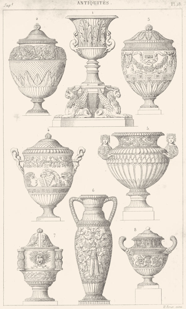 ROME. Vases en marbre, a Rome 1875 old antique vintage print picture