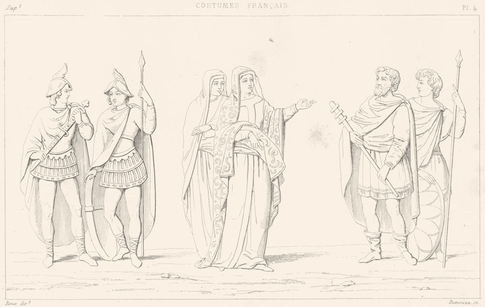 FRANCE. Costumes. Seigneurs(cour de Charles chauve); Princesses;  1875 print