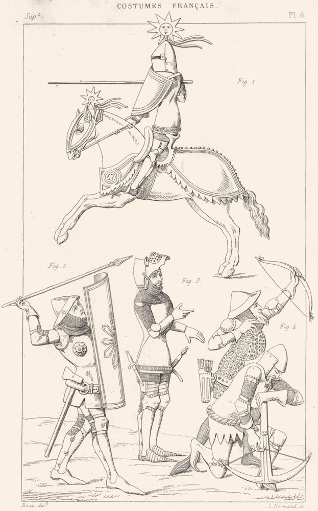 Associate Product FRANCE. Militaria. Chevalier Joutant; Gens de trait; coiffe du bassinet 1875