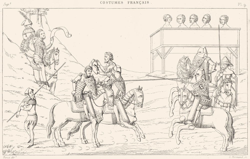 FRANCE. Militaria. Passe d'Armes(Manuscrit de 1390) 1875 old antique print