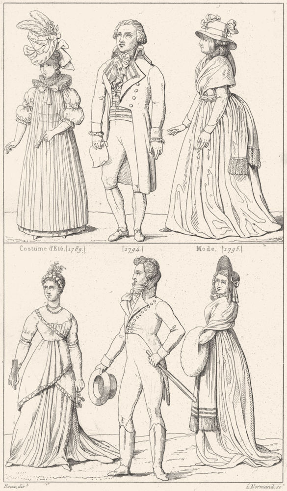 FRANCE. Costumes. Costume d'ete(1789); (1794); Mode(1795); (1798); d'homme 1875