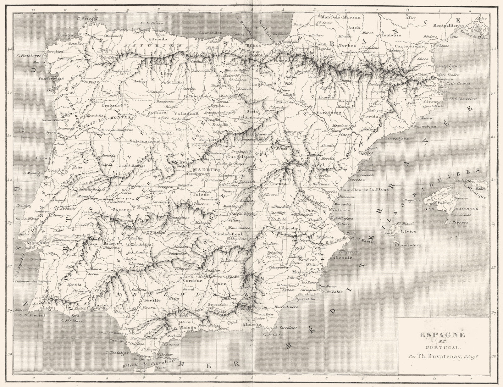SPAIN. Espagne(Spain)et Portugal 1879 old antique vintage map plan chart