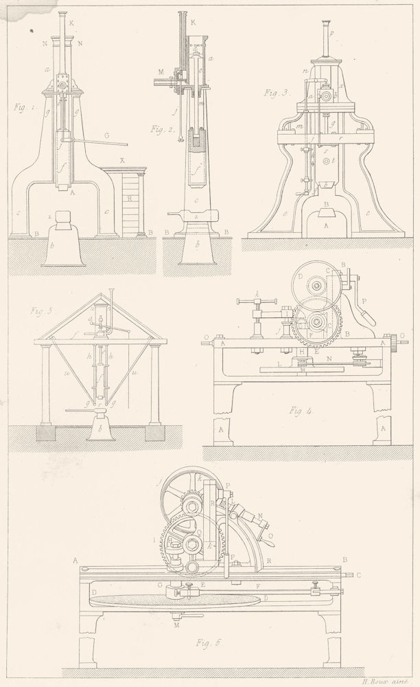 ENGINEERING. Marteau a Vapeur-Machine a diviser engrenages 1879 old print