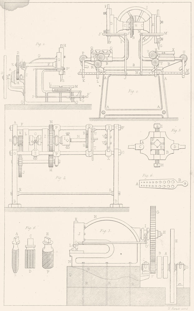 ENGINEERING. Arts Mecaniques. Machines a mortaiser Cisaille, a tarauder 1879