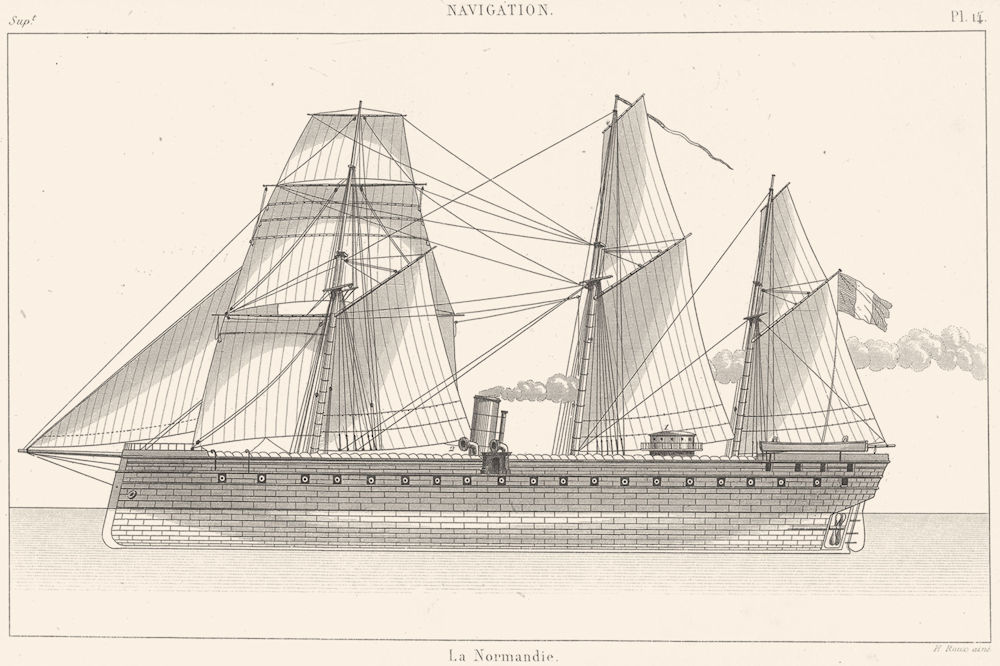 Associate Product NORMANDY. Navigation. La Normandie Fregate Cuirassee 1879 old antique print