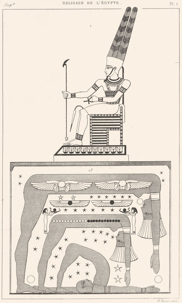 EGYPT. Religion de L'Egypte. Amon-ra La Deesse(Ciel) 1879 old antique print