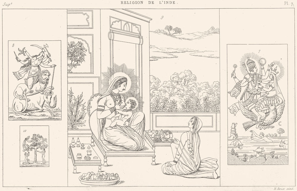 INDIA. Hinduism. Vichnou Vishnu Garouda; Dourga; Crichna Krishna Jopis 1879