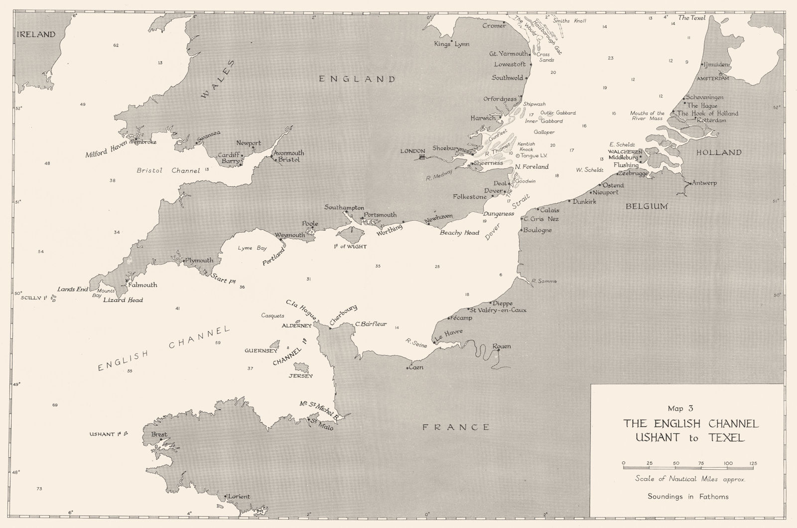 WW2. September-December, 1939. English Channel, Ushant to Texel 1954 old map