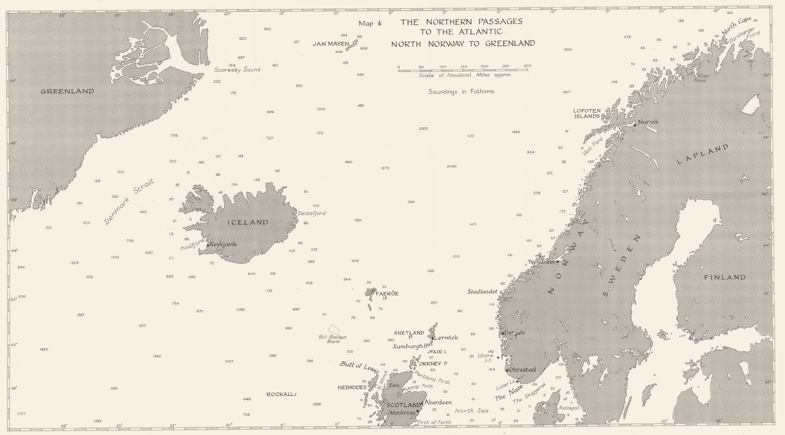 NAVAL WW2. Sept-Dec 1939. Northern Passages Atlantic, Norway Greenland 1954 map
