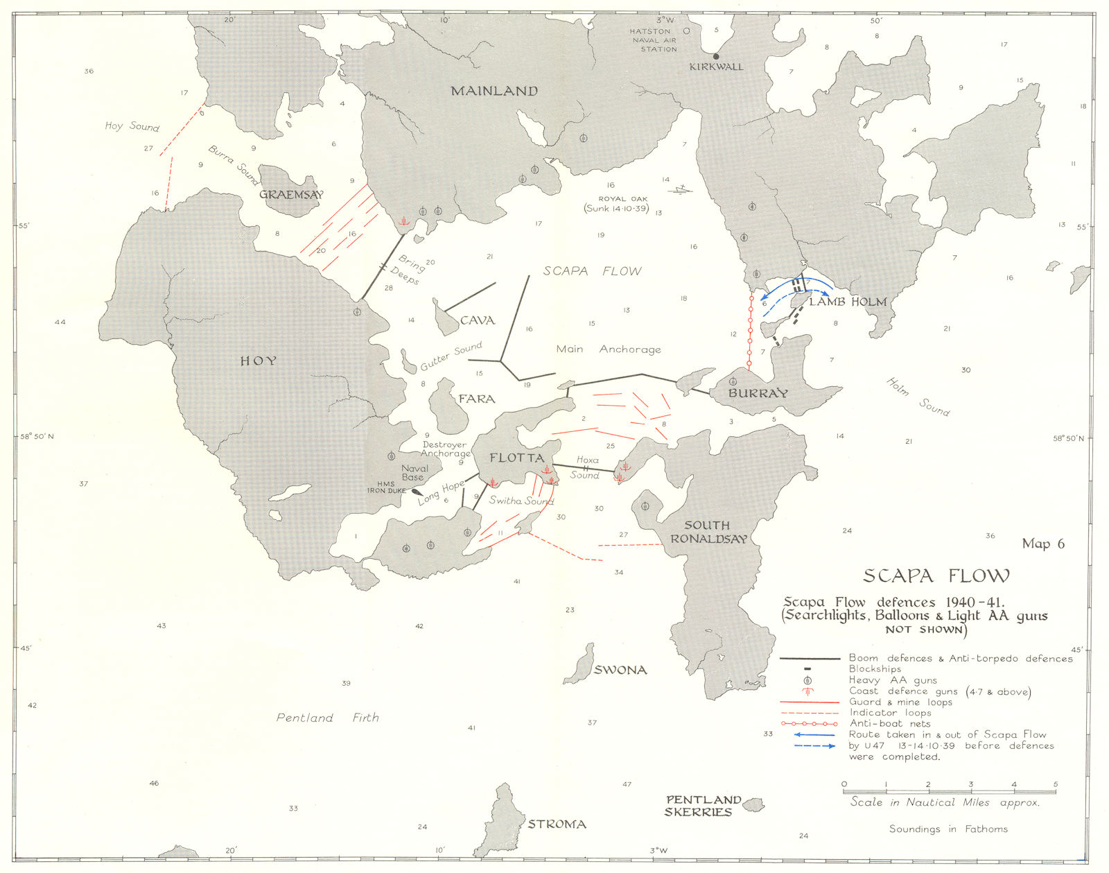 SCOTLAND. Scapa flow defences 1940-41 1954 old vintage map plan chart