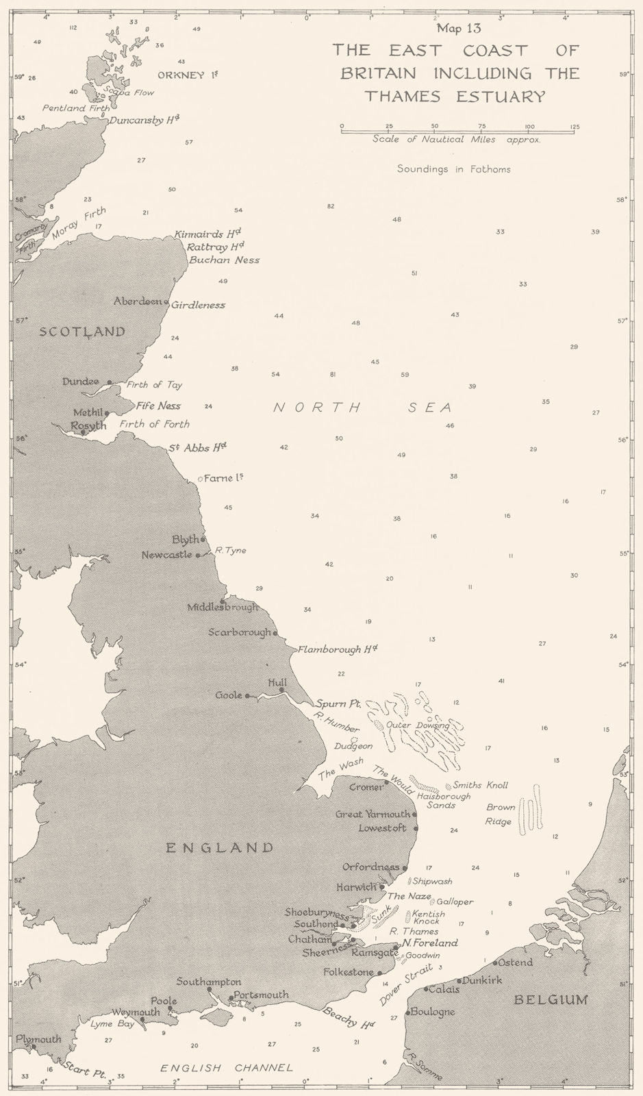 UK. Jan-May 1940. east Coast of Britain, including Thames Estuary 1954 old map