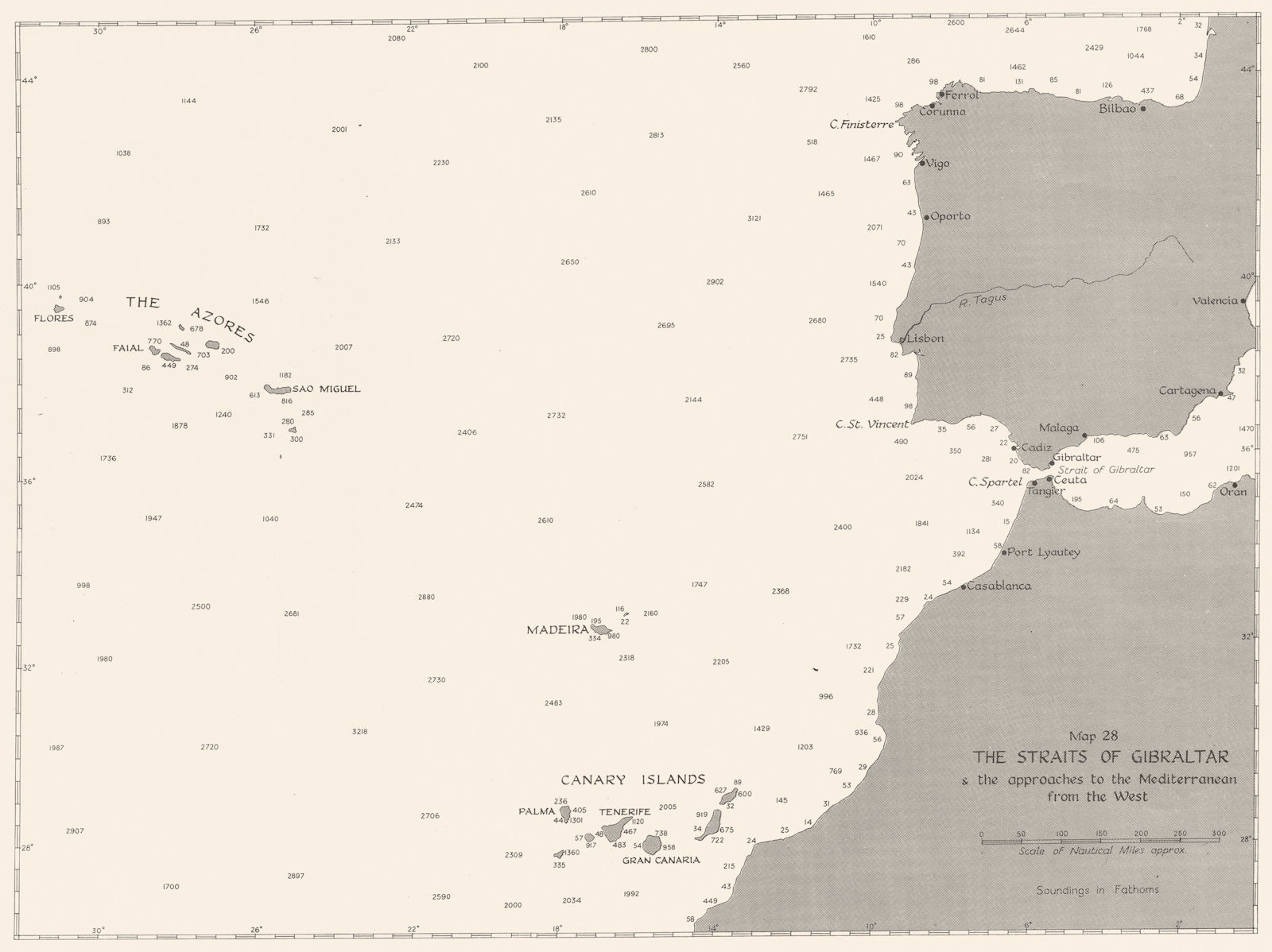 GIBRALTAR. Jan-May 1941. Straits of & approaches to Mediterranean west 1954 map