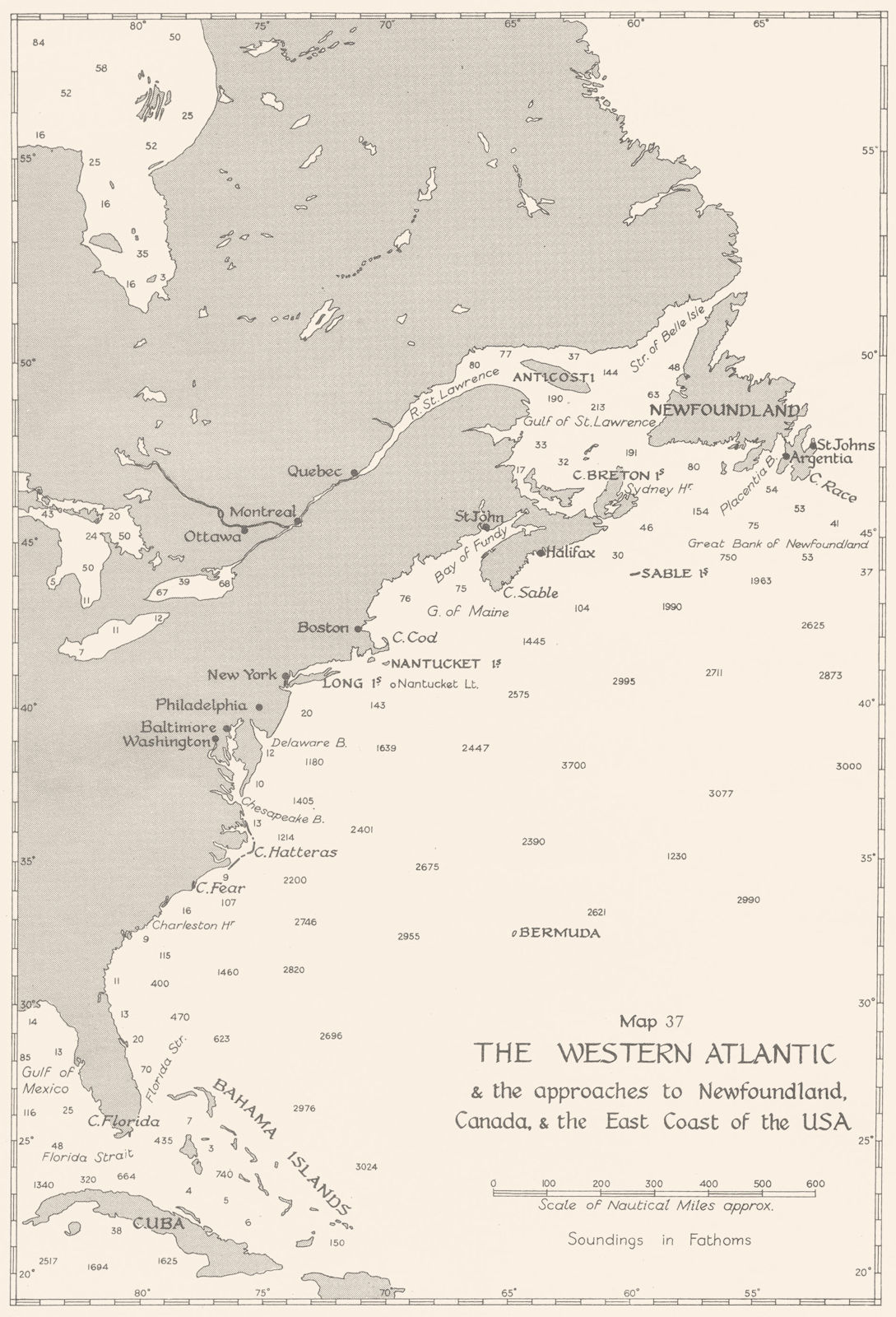 BATTLE OF THE ATLANTIC. 1941. Approach to Newfoundland, Canada USA 1954 map