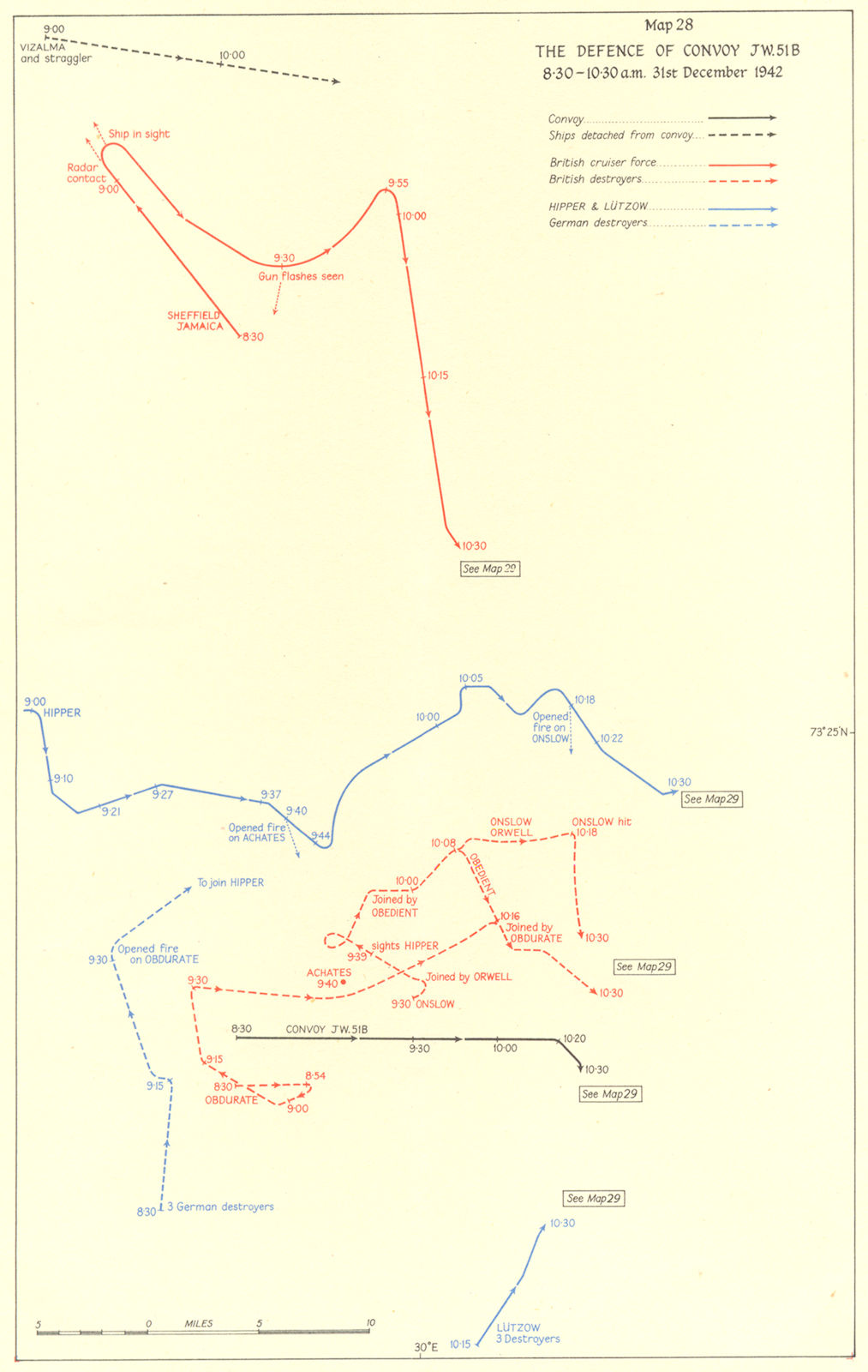 ARCTIC. Defence of Convoy JW 51B 8. 30-10. 30am 31st Dec 1942 1956 old map
