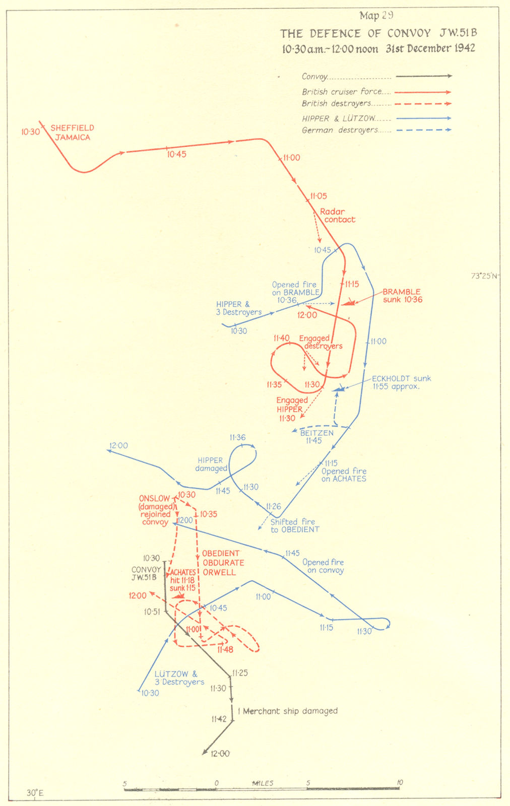 ARCTIC. Defence of Convoy JW 51B 10. 30 am-12. 00 noon 31st Dec 1942 1956 map