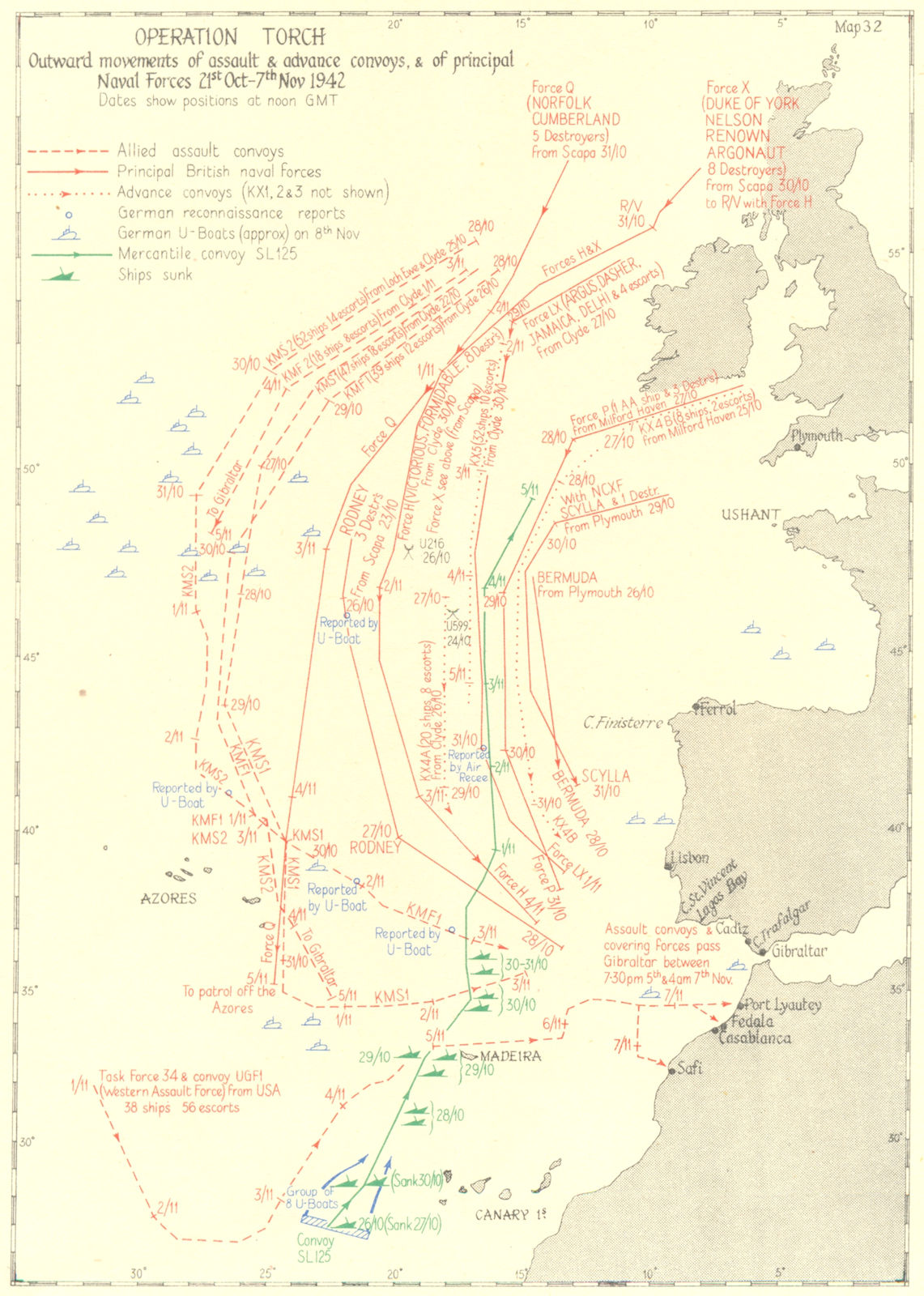 ALGERIA. Operation Torch. Assault & convoys; Naval Forces Oct-Nov 1942 1956 map
