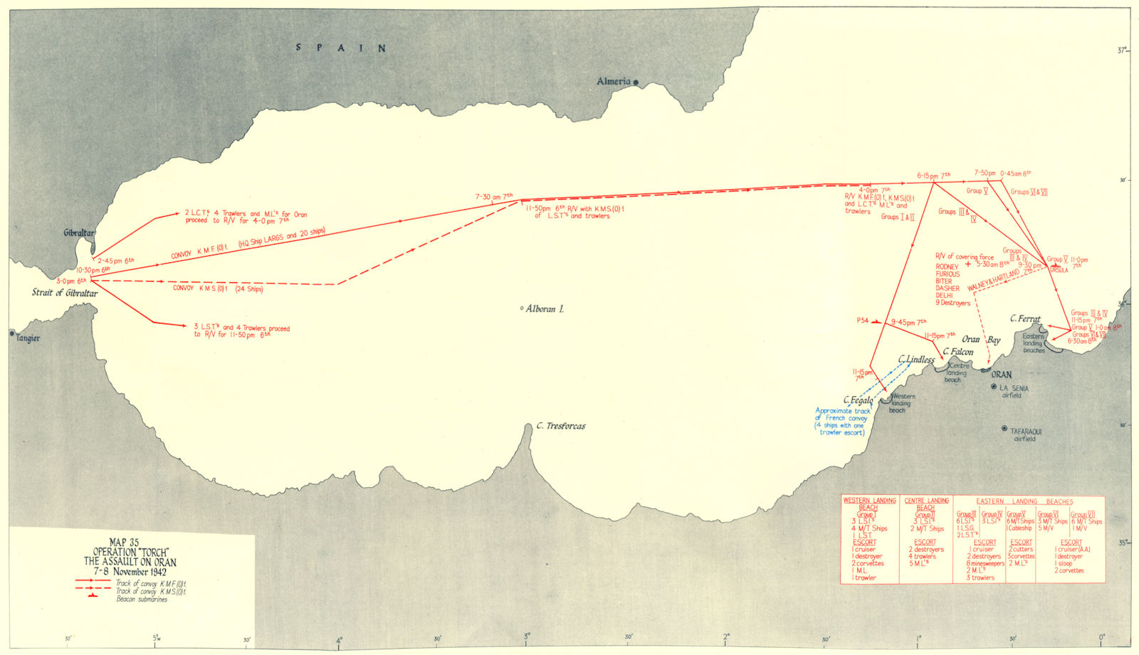 ALGERIA. Operation Torch assault, Oran 7-8 Nov 1942 1956 old vintage map chart