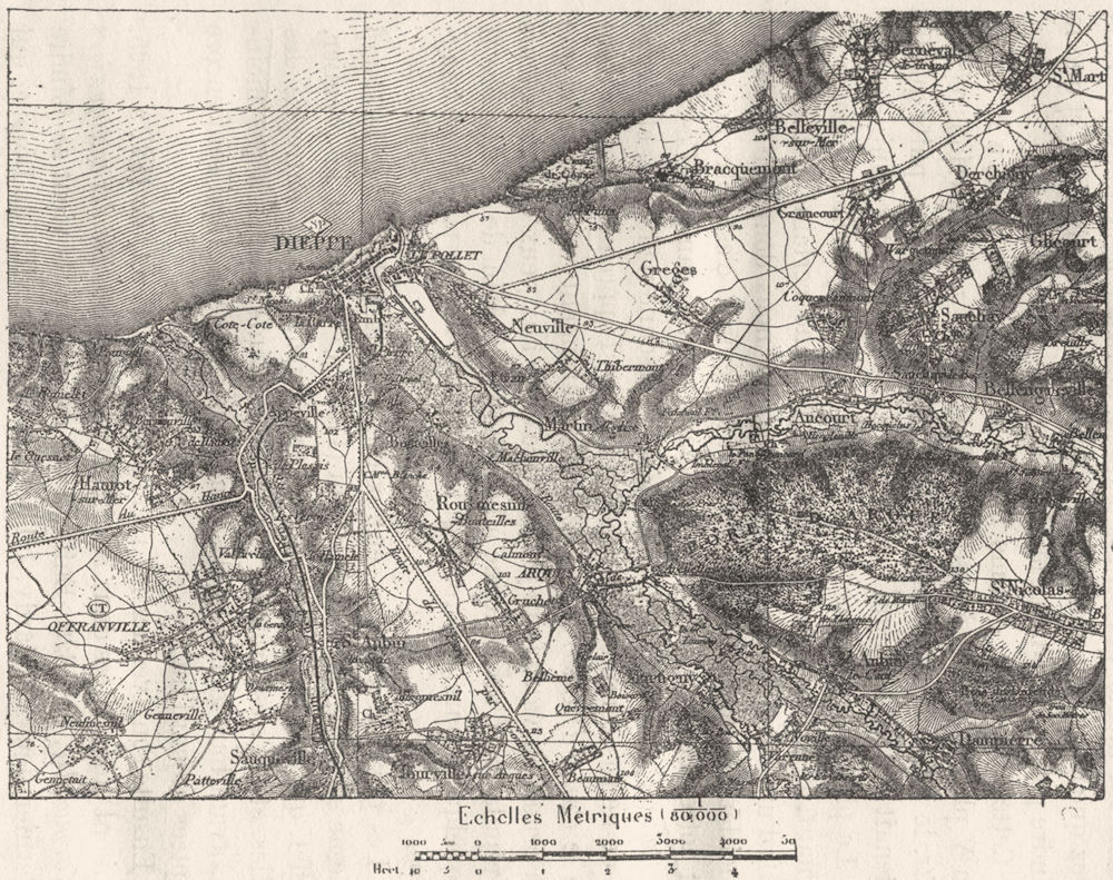 Associate Product SEINE-MARITIME. Dieppe, D'apres la Carte de L'etat-Major, sketch map 1880
