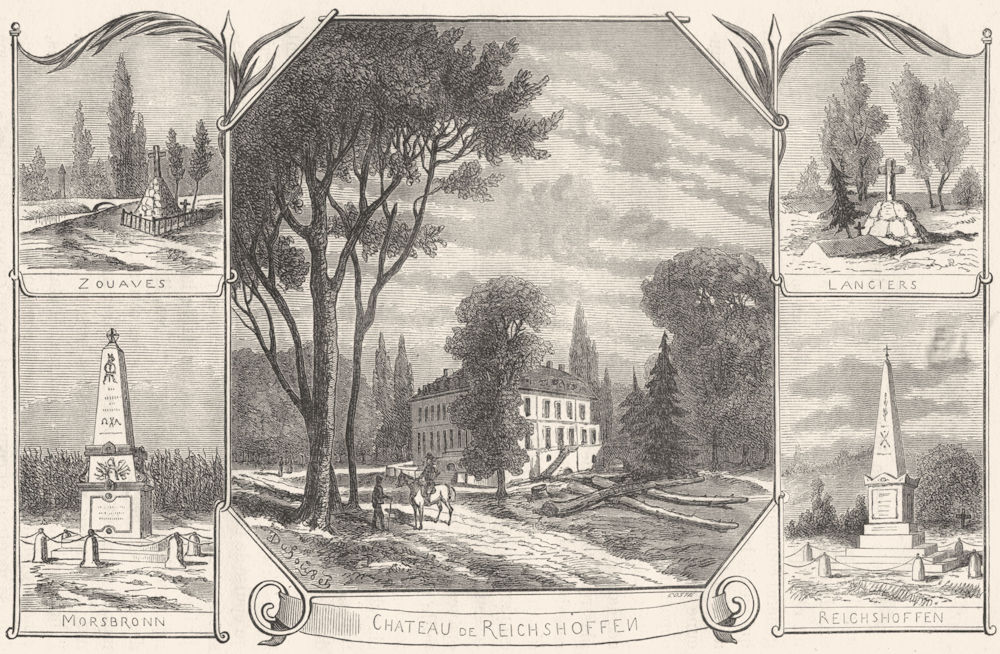BAS-RHIN. Zouaves; Morsbronn; Lanciers; Reichshoffen; Chateau de 1880 print